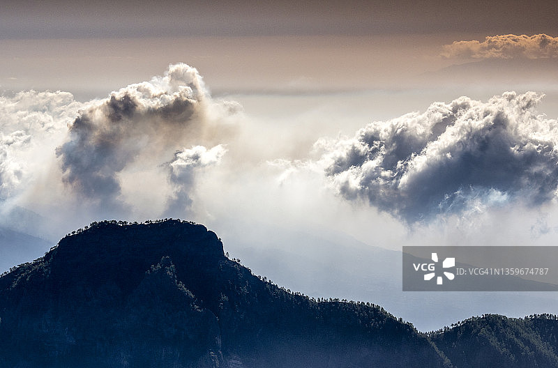 火山喷发的俯视图：拉帕尔马岛老峰火山图片素材
