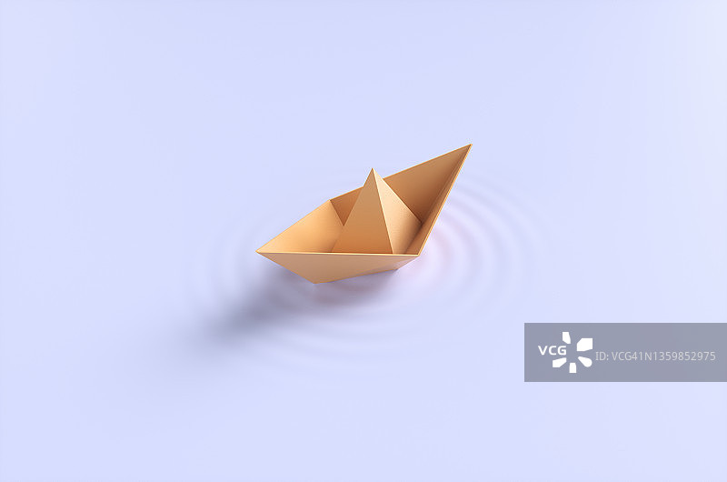 蓝色背景上的纸船图片素材