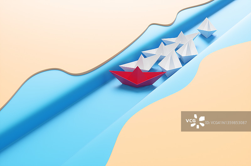 一艘纸船卡在苏伊士运河中，造成其他船只拥堵图片素材