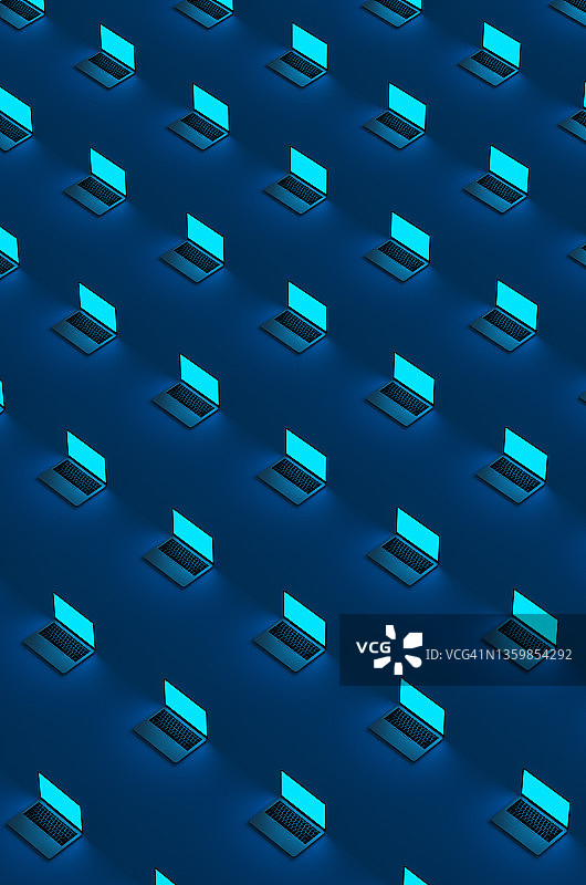 波普艺术笔记本电脑，蓝色背景图片素材