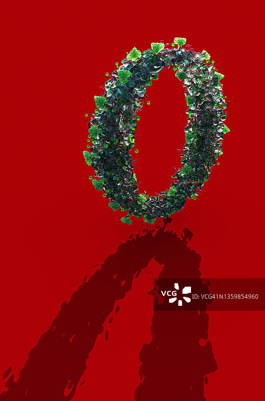 红色背景上的新冠奥密克戎变异株标志图片素材