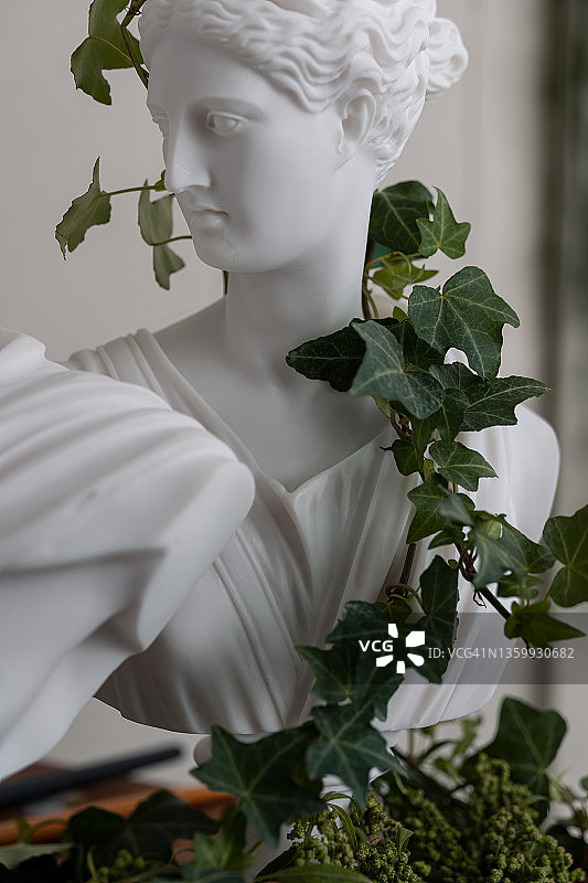 雕像和花卉布置图片素材