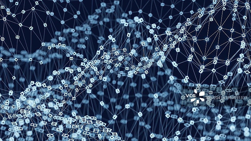 数据块连接的区块链线框网络图片素材