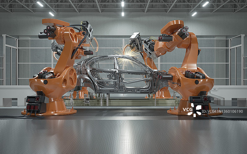 机器人焊接车身的装配线图片素材