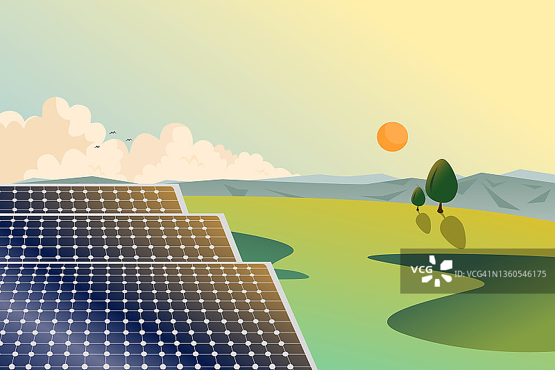 山顶太阳能电池：可再生能源插画图片素材