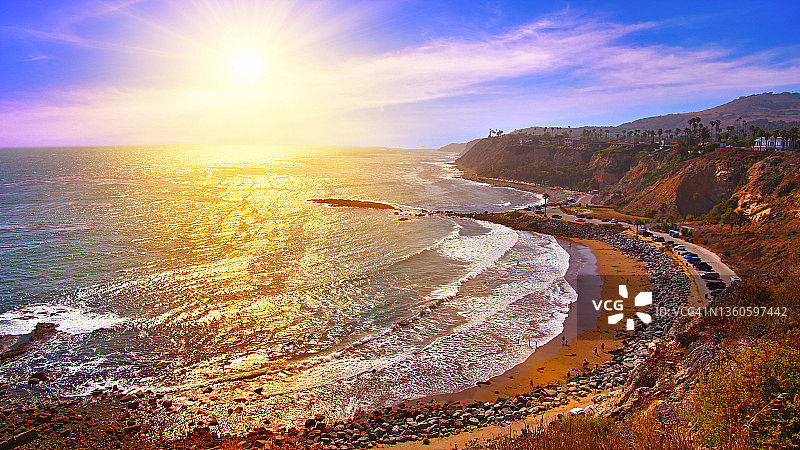 日落海边海岸线风光图片素材