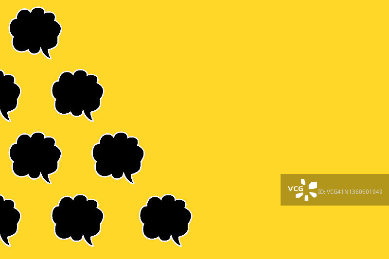 黄色背景上的黑色漫画气泡：对话概念图片素材