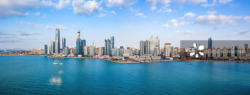 青岛城市天际线无人机视角图片素材