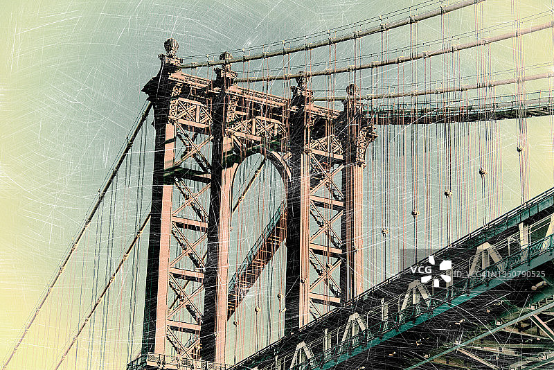纽约市布鲁克林曼哈顿大桥下的特写图片素材