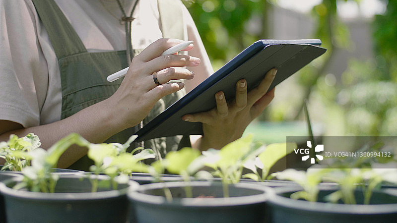在农场使用平板电脑的女人图片素材