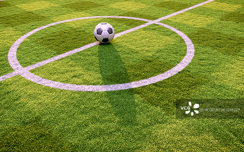 3D渲染足球场中心和带阴影的球图片素材