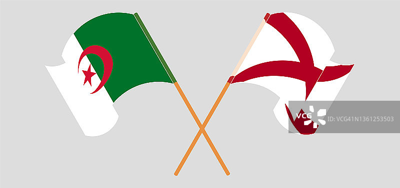 阿尔及利亚和阿拉巴马州交叉飘扬的旗帜图片素材