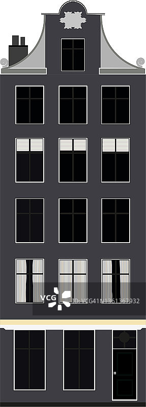 荷兰传统运河房屋建筑外观扁平风格设计图片素材