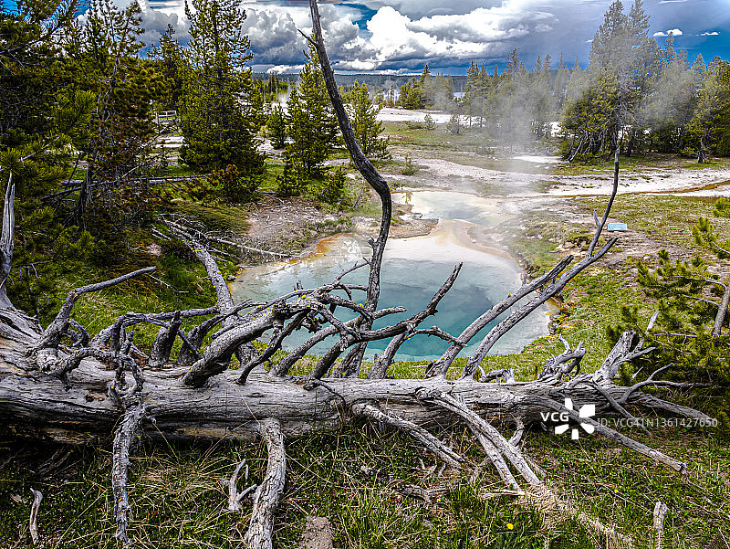 西拇指间歇泉盆地的蓝铃池图片素材
