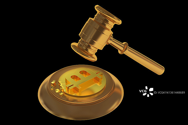 法槌敲击下的比特币图片素材