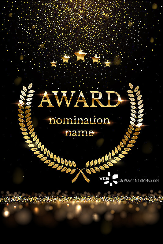 金色月桂获奖提名海报，豪华奖励证书与闪光装饰图片素材