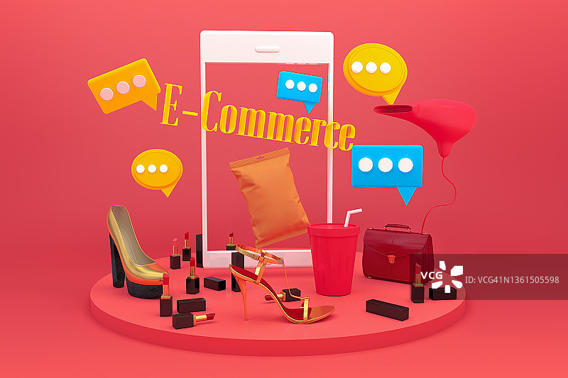 转盘上的电商网络购物时尚用品图片素材