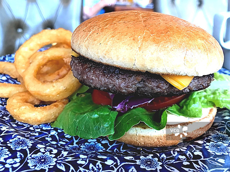 汉堡和洋葱圈图片素材