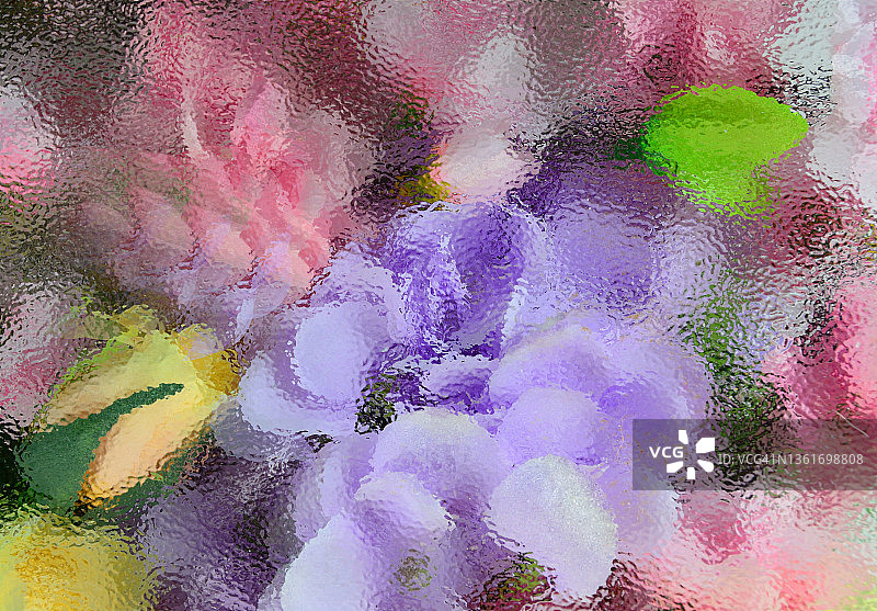 透过纹理玻璃拍摄的花束图片素材