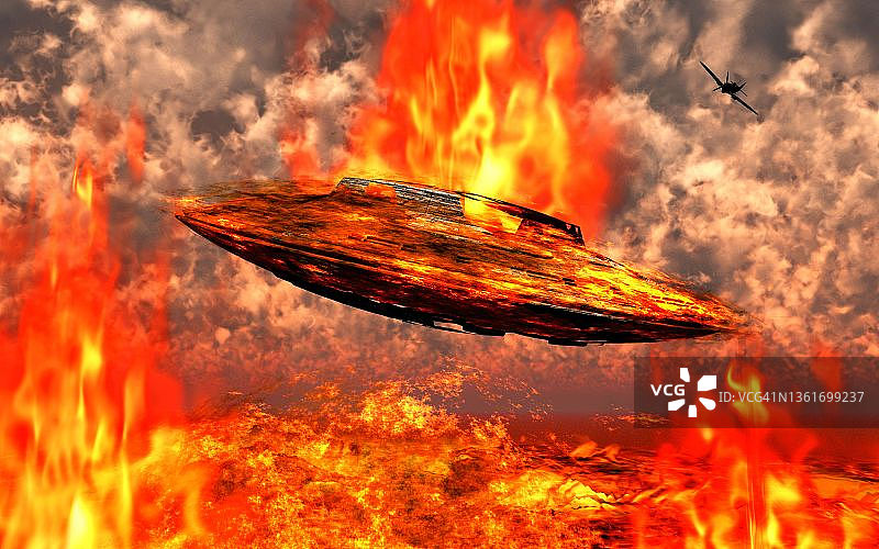 战斗机追踪坠毁的UFO图片素材