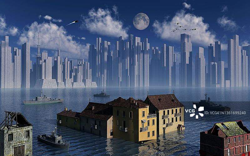 洪水泛滥的景观图片素材