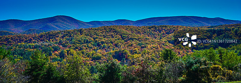 蓝岭山脉秋季全景，位于弗吉尼亚州蓝岭公园路图片素材
