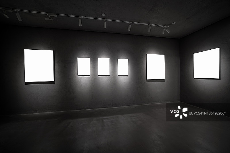 黑色房间墙上的画框图片素材