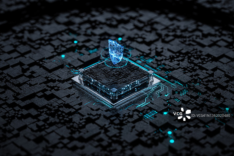 人工智能抽象芯片3D渲染图片素材
