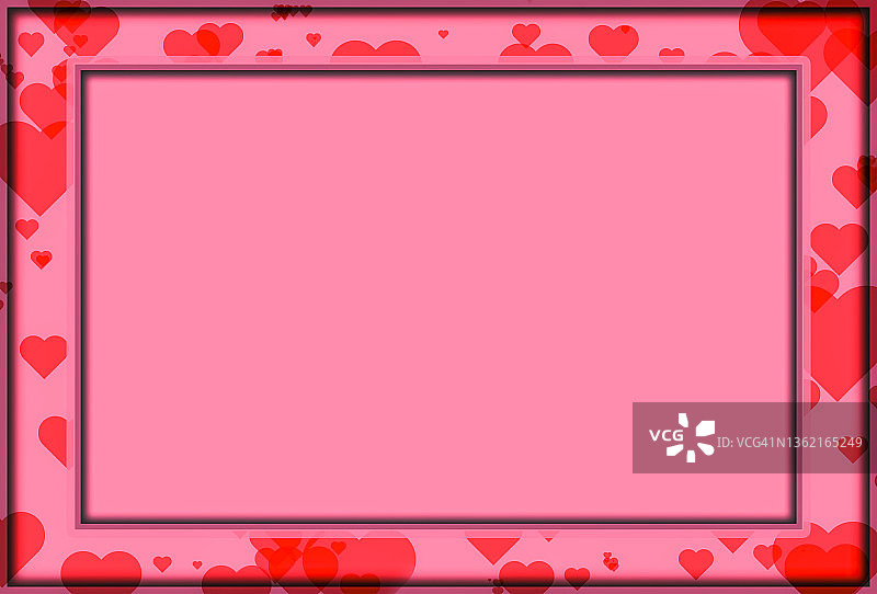 带有美丽爱心的粉色方形框架图形情人节概念图片素材