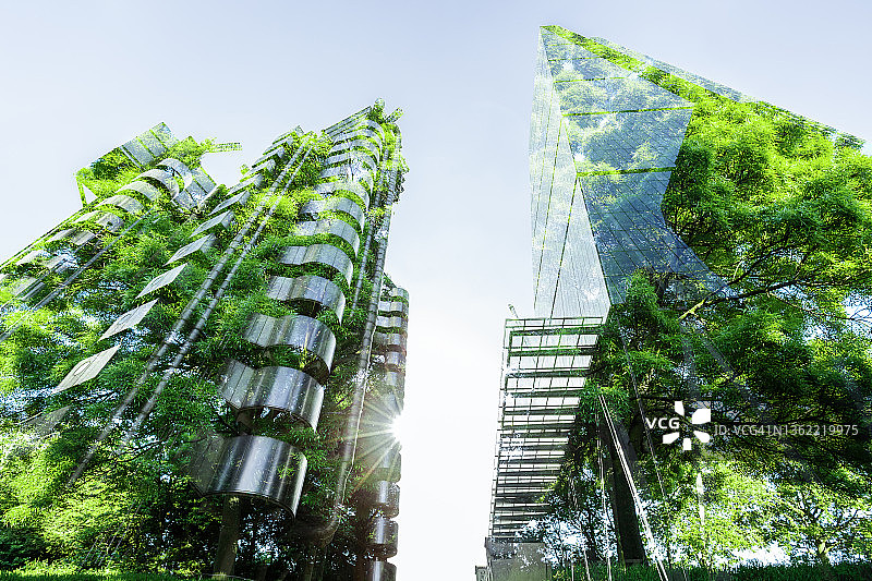 伦敦城市现代金融建筑和树木的合成图图片素材