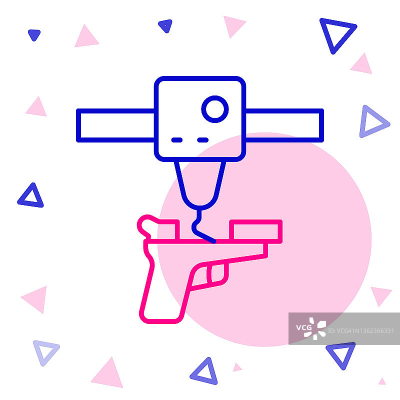 白色背景上的3D打印机枪图标，3D打印概念图片素材