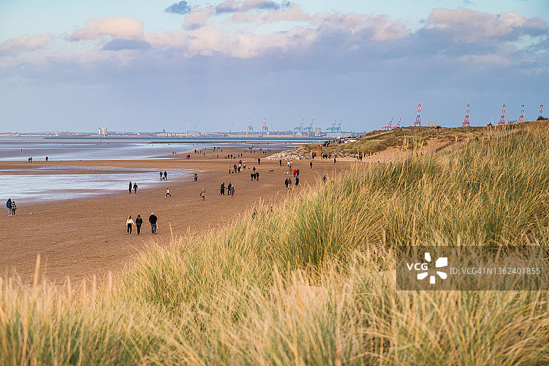 利瑟威海滩沙丘草地景观俯瞰图片素材