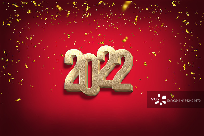 渐变红色背景上的2022新年金色数字图片素材