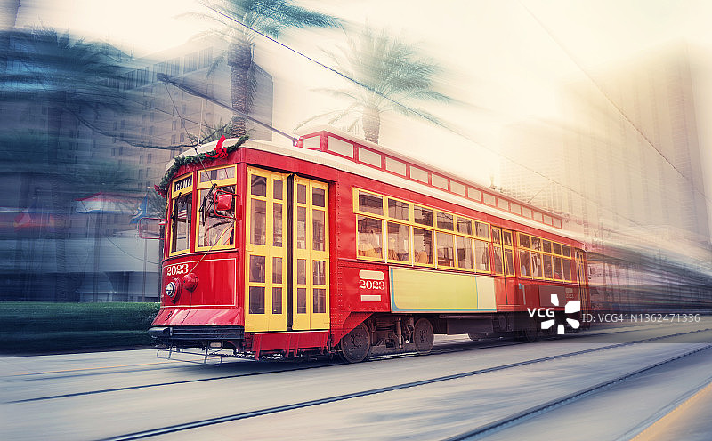 新奥尔良街车摇摄动态模糊图片素材