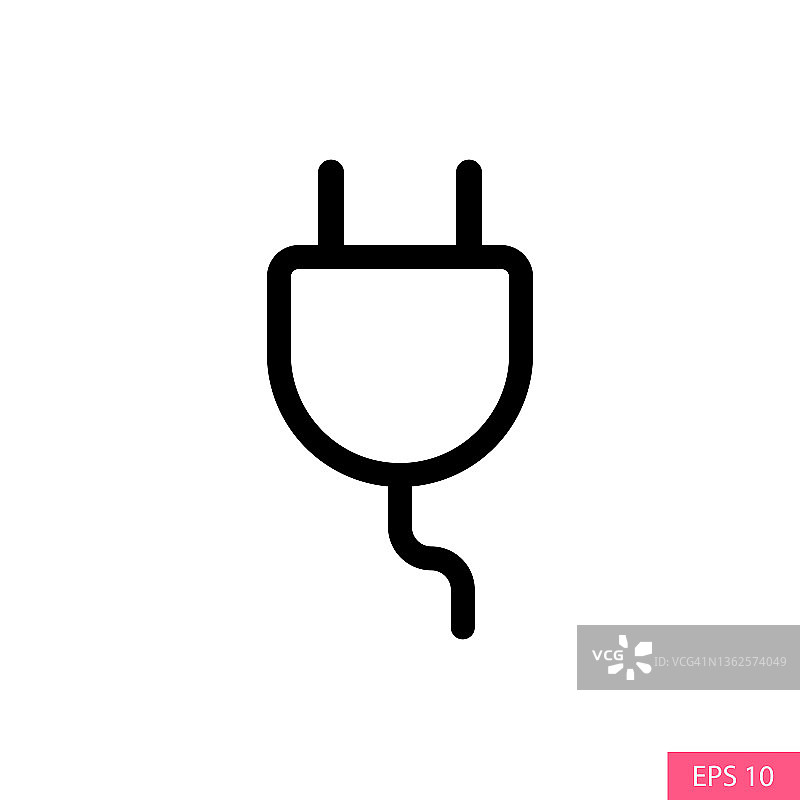 电源插头线性风格矢量图标，适用于网站、App、UI设计，白色背景隔离。EPS 10矢量图。图片素材