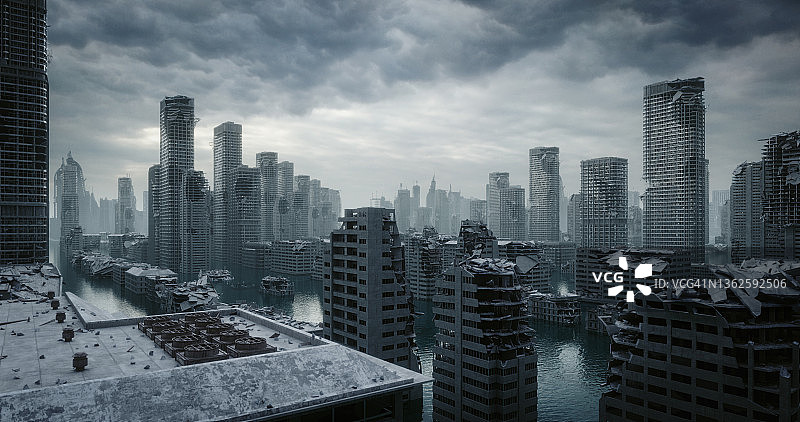 洪水后的末日城市景观图片素材