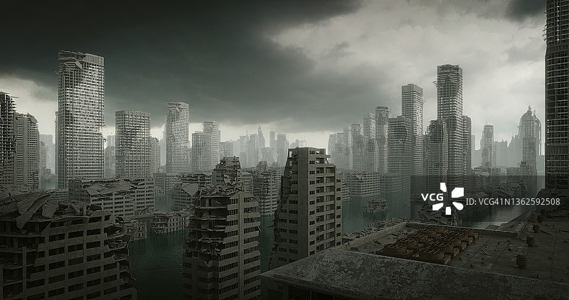 洪水后的末日城市景观图片素材