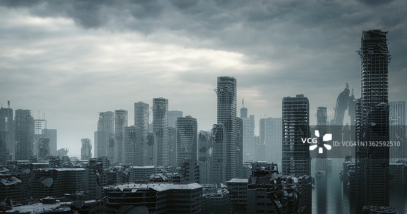 洪水后的末日城市景观图片素材