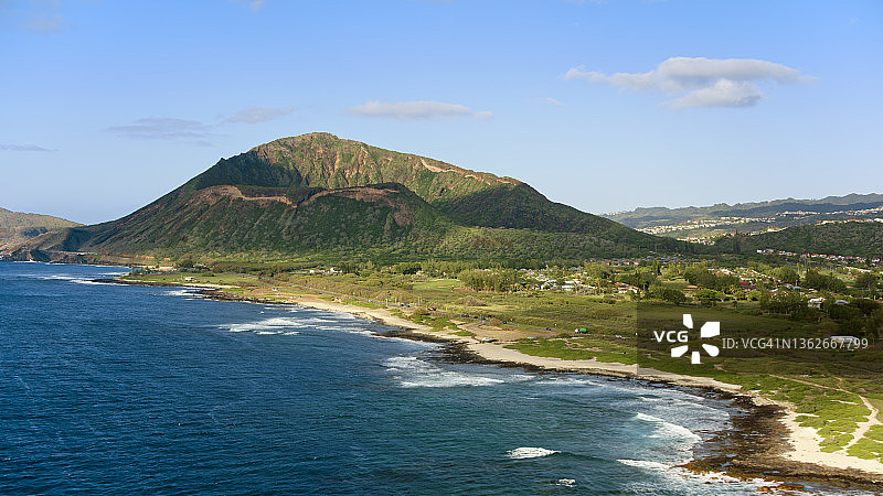 哈瑙玛湾海岸线及可可火山口景色图片素材