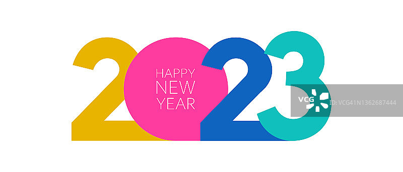 用于海报、宣传册、网站、banner和门票的彩色现代数字2023。带有标签的插图。2023新年快乐图片素材