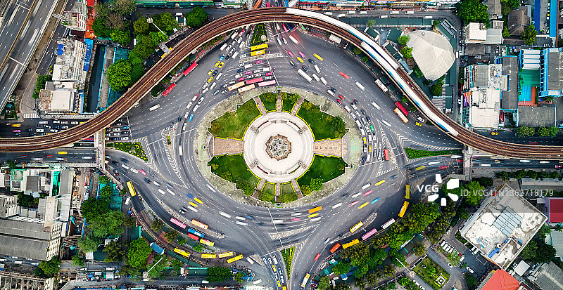 曼谷之眼，泰国曼谷胜利纪念碑地标的鸟瞰图图片素材