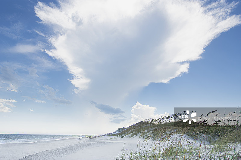 美国北卡罗来纳州冲浪城：顶帆岛昂斯洛海滩上空的白云图片素材
