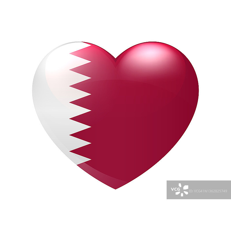 心形卡塔尔国旗。爱心符号。矢量国家图标，eps10格式图片素材