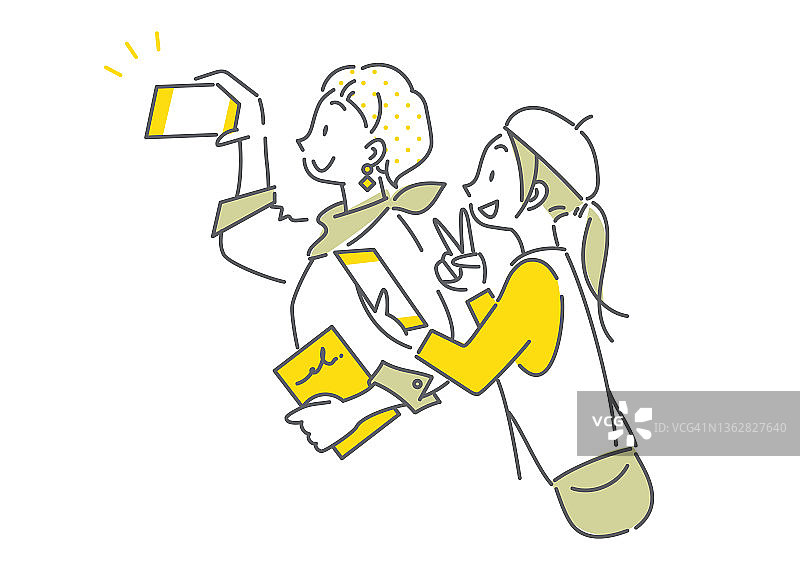 旅行女孩自拍简笔画图片素材