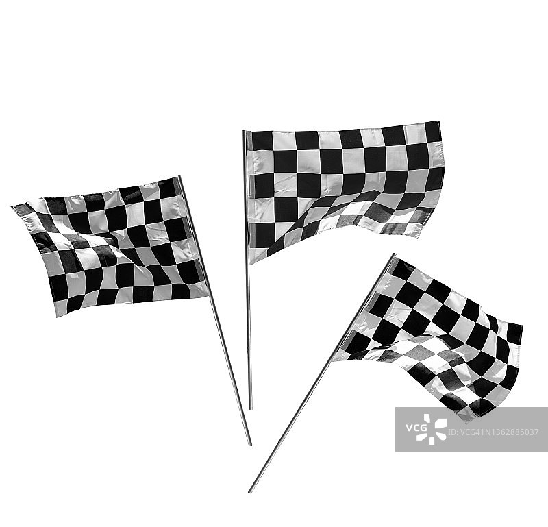 白色背景上的方格旗赛车图片素材