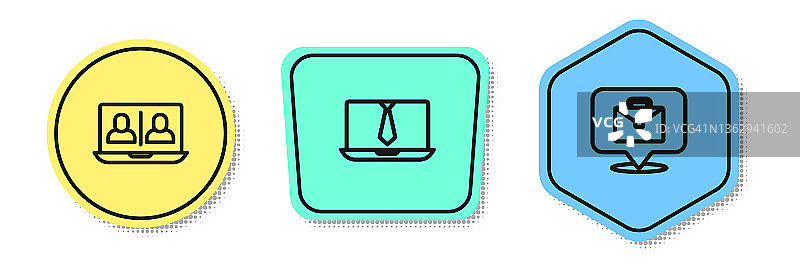 视频聊天会议和在线办公彩色形状矢量素材图片素材