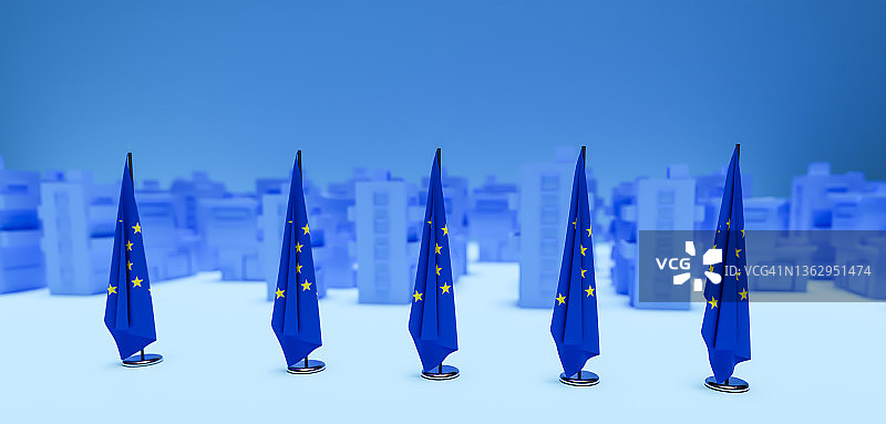 法兰克福欧洲塔前的欧盟旗帜3D渲染图图片素材