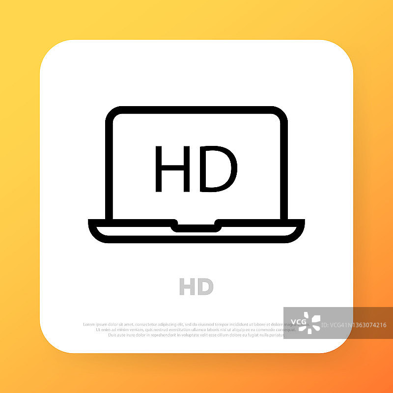 笔记本电脑高清视频图标：直播社交媒体概念，商业广告矢量线条图标图片素材