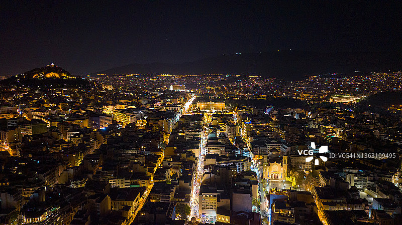 希腊雅典市中心夜景航拍照片图片素材