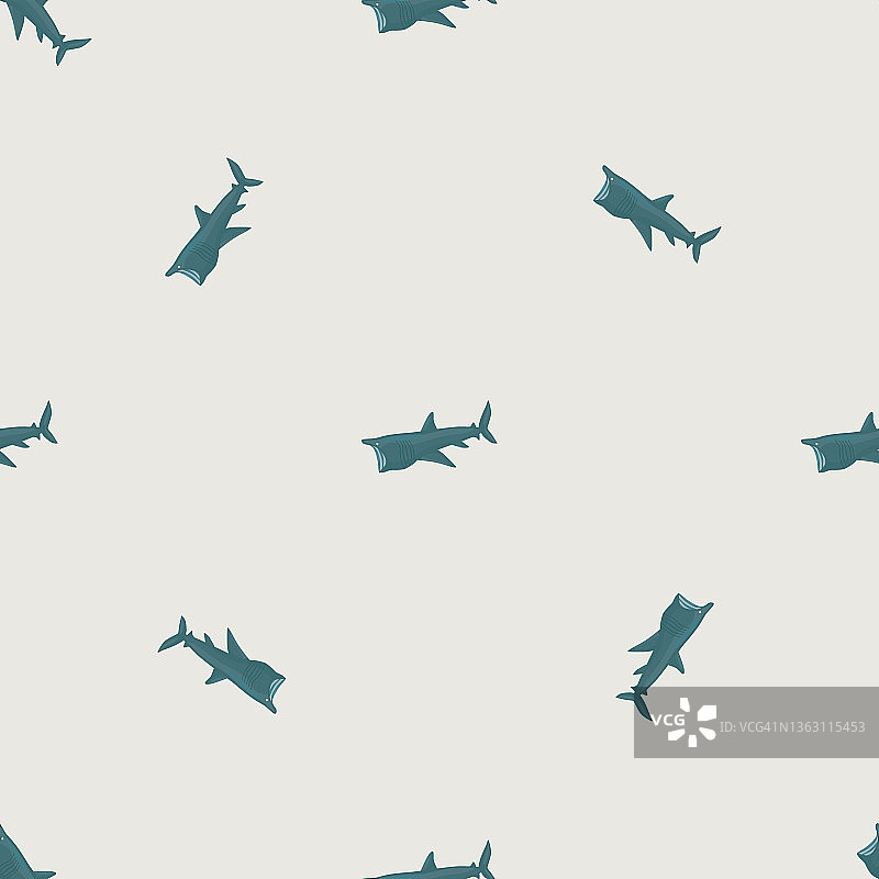 斯堪的纳维亚风格的姥鲨无缝图案，海洋动物背景，儿童趣味纺织品矢量插画图片素材